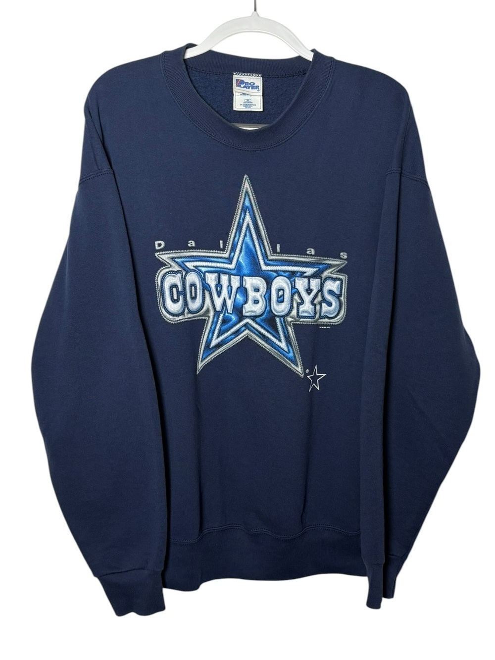 Pro Player Cowboys NFL Vintage Navy Crewneck Sweatshirt with Blue Star Graphic